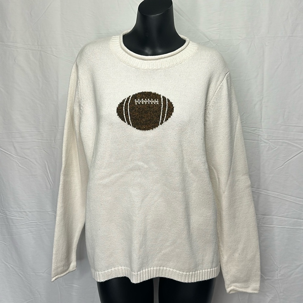 Sunday Funday Football Hand Embroidered Sweater Christopher & Banks size 1X M25